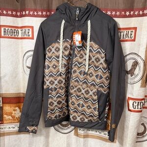 Cinch Ladies Chocolate Brown Geometric Print Hooded jacket